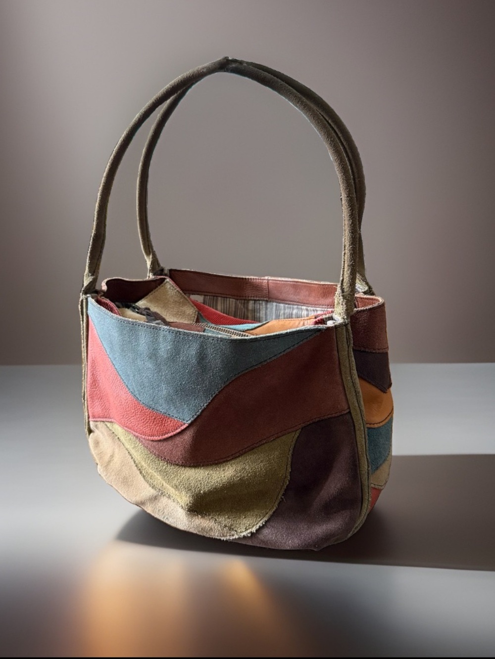 Lucky Brand Y2K Suede Leather Patchwork Hobo Bag Multicolor Boho Purse Rare
